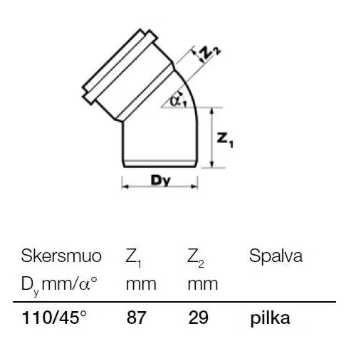 Wavin Optima vidaus kanalizacijos alkūnė Ø 110 mm 45° image 2