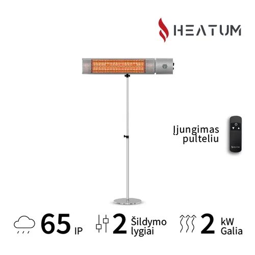 Pastatomas Infraraudonųjų spindulių šildytuvas Heatum H2000R URBAN SILVER su stovu image 1