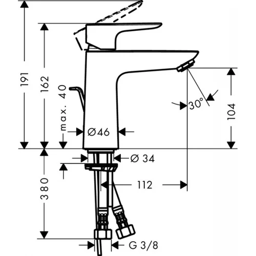 Hansgrohe Talis E110 maišytuvas praustuvui su dugno vožtuvu 71710000 image 3