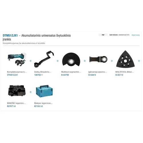 Makita DTM51ZJX1 akumuliatorinis švytuoklinis įrankis, 18V, LXT image 2