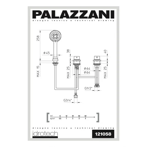 Palazzani IDROTECH 2 vonios krašto maišytuvas Chromas blizgus image 2