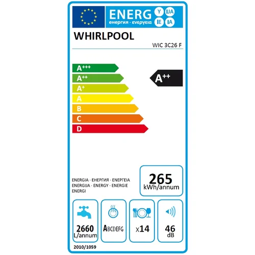 WHIRLPOOL WIC 3C26 F įmontuojama indaplovė 60 cm image 2