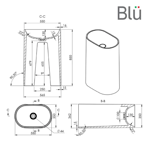 BLU ARA OVAL FS 56x36 akmens masės praustuvas image 3