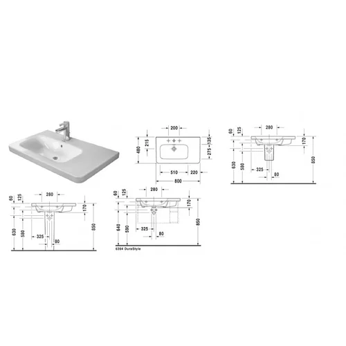 Duravit DuraStyle praustuvas 80 cm kairės pusės 2325800000 image 2