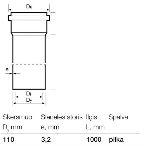 Wavin vidaus kanalizacijos PVC vamzdis, Ø 110 mm, 1 m image 2