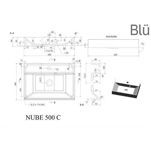 BLU NUBE 500 akmens masės praustuvas image 2