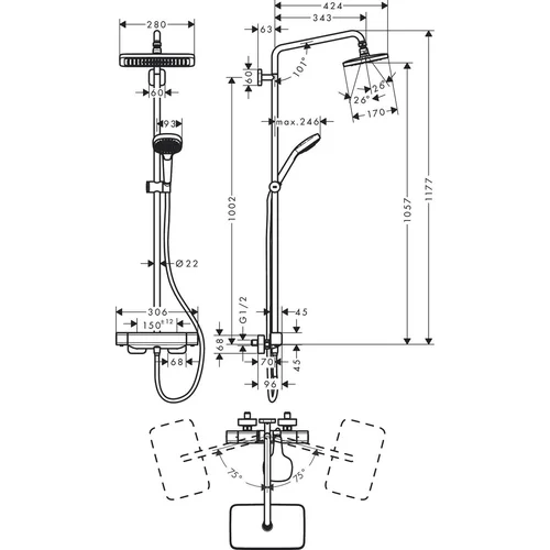Hansgrohe Croma E 27660000 Dušo komplektas su termostatu image 2