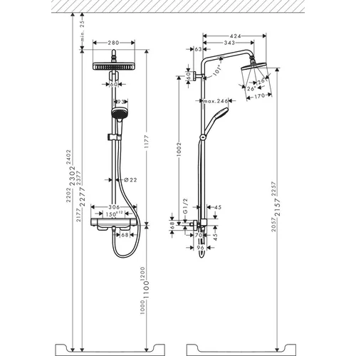 Hansgrohe Croma E 27660000 Dušo komplektas su termostatu image 3