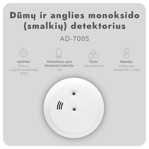 Dūmų ir anglies monoksido detektorius AD-700S (6 vnt.) image 2
