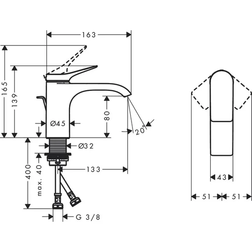Hansgrohe Vivenis 80 praustuvo maišytuvas, 75010700, Baltas matinis image 2
