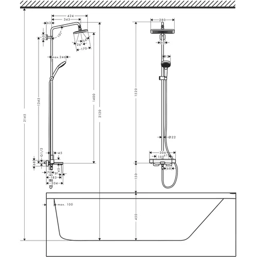 Hansgrohe Croma E 27687000 Dušo komplektas su termostatu image 2