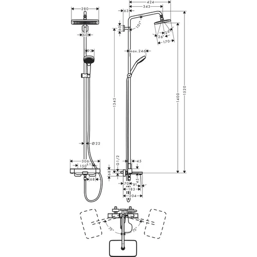Hansgrohe Croma E 27687000 Dušo komplektas su termostatu image 3
