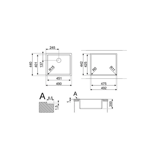 Smeg VFU45SFR plautuvė, trigubo montavimo galimybė image 3