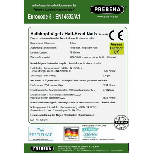 Prebena Vinys 100×3,1 mm 34° KTS C4 D formos galva image 3