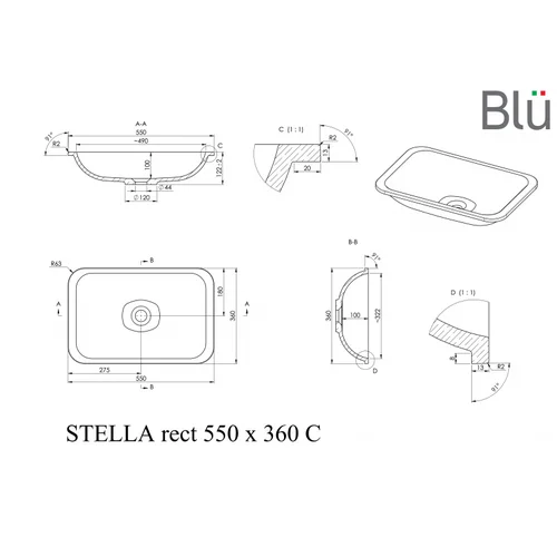 BLU STELLA RECT akmens masės praustuvas 55 x 36 cm image 3