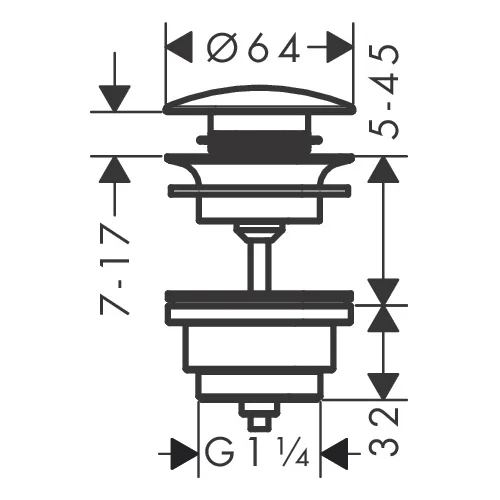 Hansgrohe 50100000 Dugno vožtuvas praustuvui (push-open), chromas image 2