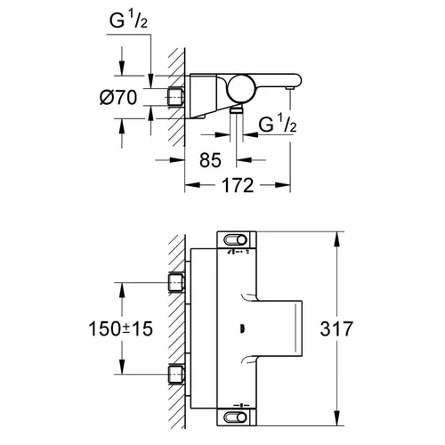Grohe Grohtherm 2000 termostatinis vonios maišytuvas su tvirtinimo apdaila image 3