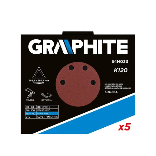 GRAPHITE Velcro šlifavimo popierius K120 Trikampis 12 skylių 59G264 image 2