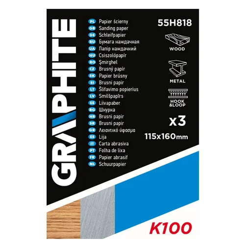 GRAPHITE Šlifavimo popierius 115 x 160 mm K100, 3 vnt. image 2