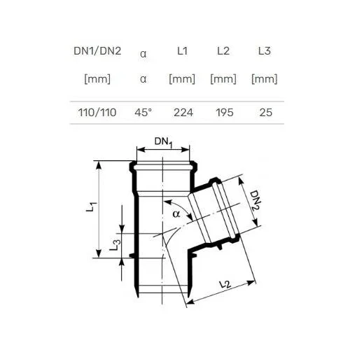 Magnaplast Ultra dB vidaus trišakis, Ø110 / 110 mm, 45° image 3