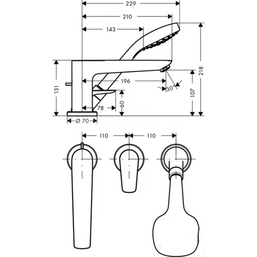 Hansgrohe Talis E vonios maišytuvas 71730000, 3 kryptų išėjimai image 2