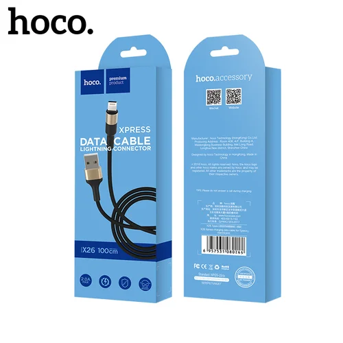 Hoco X26 Lightning USB kabelis 1.0 m juodas-auksinis image 1