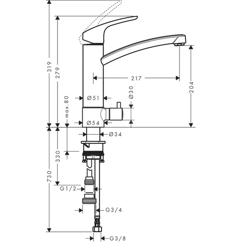 Hansgrohe Focus M41 Plautuvės maišytuvas, 31803000 image 2