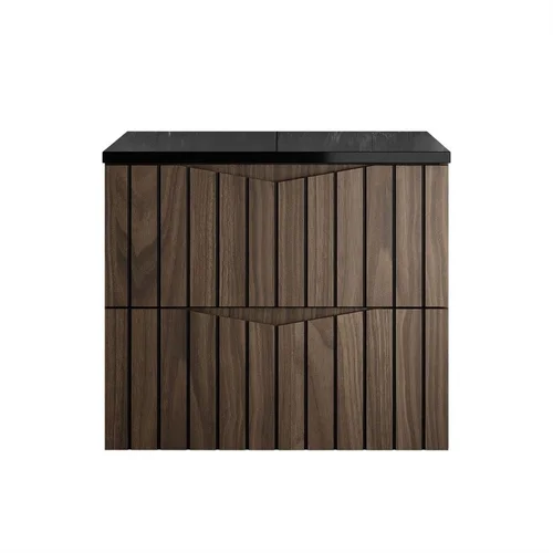 HIKARI I 60 cm pakabinamas vonios baldų komplektas, riešuto ir juodos spalvos image 1
