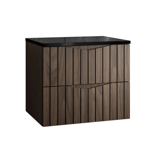 HIKARI I 60 cm pakabinamas vonios baldų komplektas, riešuto ir juodos spalvos image 2