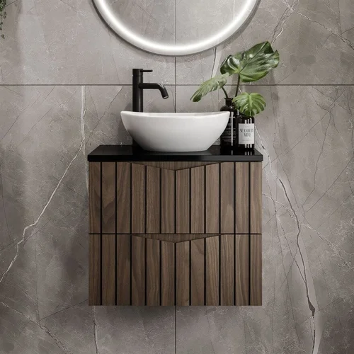 HIKARI I 60 cm pakabinamas vonios baldų komplektas, riešuto ir juodos spalvos image 3