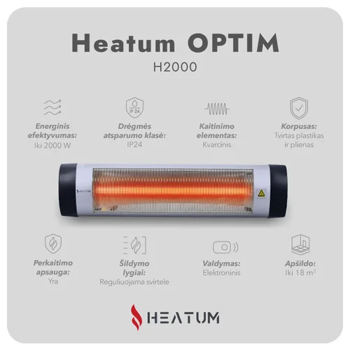 Heatum H2000 OPTIM infraraudonųjų spindulių šildytuvas Pilka image 2