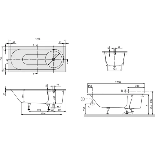 Vonia Villeroy&Boch LIBRA 1700 x 750 mm UBQ170LIB2V-01 image 3