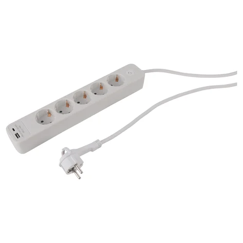 Buitinis ilgintuvas su įžeminimu, 3 x 1.5 mm, 1.5 m, 5 lizdų, USB A/C, baltas image 1