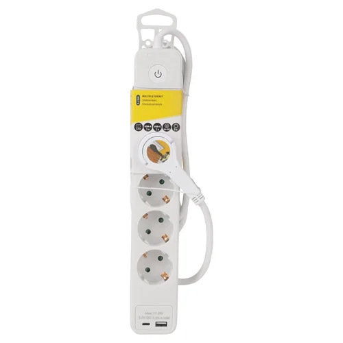 Buitinis ilgintuvas su įžeminimu, 3 x 1.5 mm, 1.5 m, 5 lizdų, USB A/C, baltas image 2