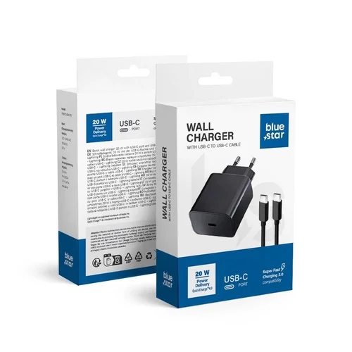 Blue Star 20W USB-C įkroviklis + USB-C kabelis juodas image 2