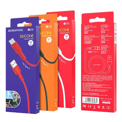 Borofone BX30 Type-C USB kabelis 1.0m silikoninis baltas image 2
