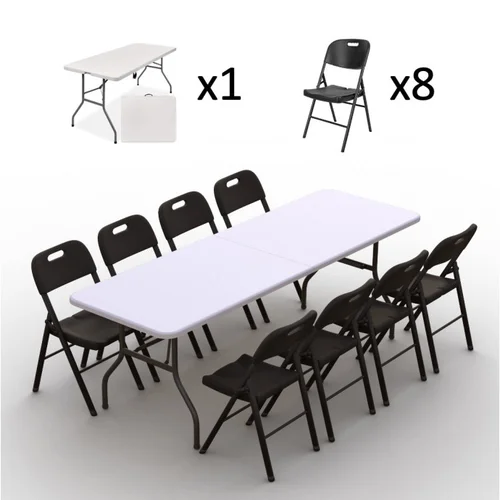 Sulankstomų baldų komplektas: Stalas 240 cm, 8 kėdės Premium juodos image 2