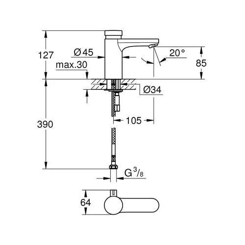 GROHE Eurosmart Cosmopolitan T 36317000 praustuvo maišytuvas, chromo spalvos, be dugno vožtuvo image 2