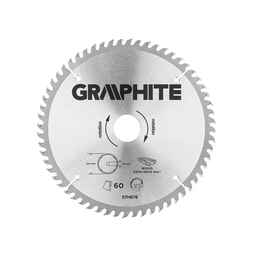 GRAPHITE Pjovimo diskas 200x30 mm, 60 dantų, medžiui image 1