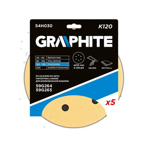 GRAPHITE Šlifavimo popierius su lipduku 225 mm, K120, 5 vnt. image 2