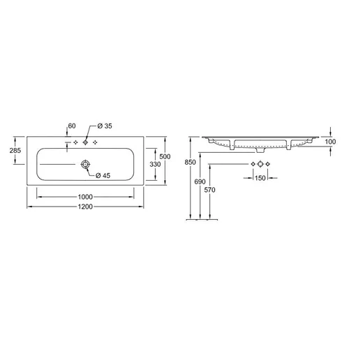 Villeroy&Boch Finion 4164C3R1 1200x500 mm baldinis praustuvas be skylės image 2