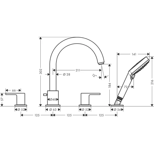 Hansgrohe Vernis Shape 71459000 vonios ir dušo 4 dalių maišytuvas image 2