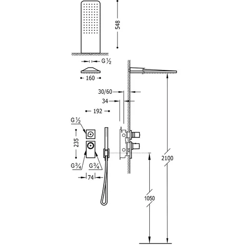 Potinkinis termostatinis komplektas dušui Tres Project chromo spalvos image 2