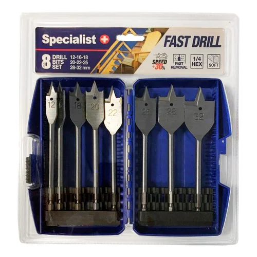 SPECIALIST+ plunksninių medienos grąžtų rinkinys, 8 vnt. image 1