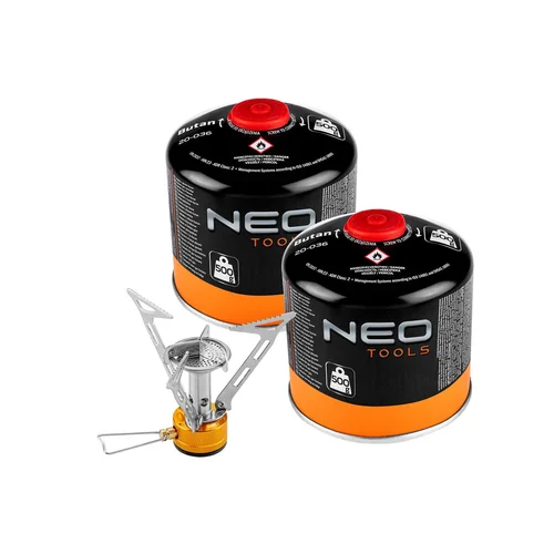 NEO TOOLS Turistinis dujų degiklis 20-036 su 2 dujų kasetėmis image 1