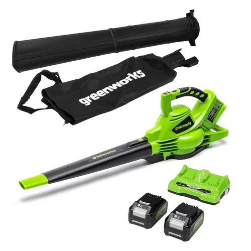 Greenworks GD24X2BVK4X 48V akumuliatorinis lapų pūstuvas-siurblys 2x4,0 Ah image 1