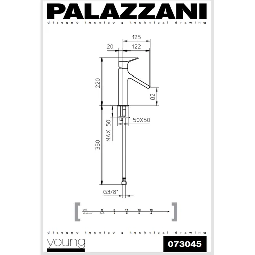 Palazzani YOUNG praustuvo maišytuvas, 22 cm aukštis image 3