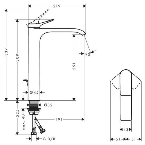 Praustuvės maišytuvas HANSGROHE VIVENIS 250 75040000, chromo image 3