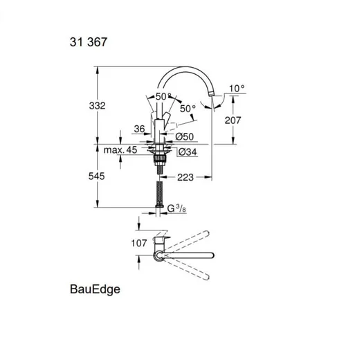 Grohe Bauedge 31367001 virtuvinis maišytuvas Chromo image 3