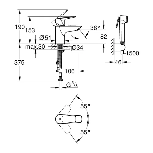 Grohe START EDGE 23773001 praustuvo maišytuvas su dušeliu image 2